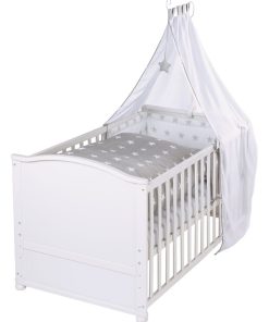 ROBA Lit Bébé Évolutif Complet "Little Stars" - 70x140 + Équipement Complet - Blanc