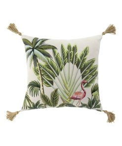 Housse de coussin pompons 40x40 cm Cruzabel coton - Blanc