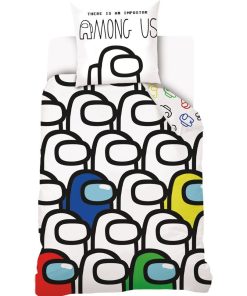Housse De Couette Among Us Crewmates et Taie D'oreiller - 100% Coton - Blanc