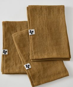 3 Serviettes de table en lin Soline - Marron caramel