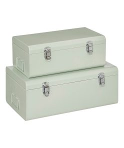 Lot de 2 cantines métal vert forme valise - Vert