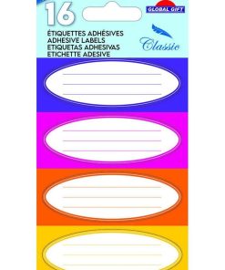 16 étiquettes adhésives scolaires - Bloc Ovale - couleurs chaudes - N/A