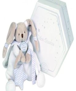 Doudou et Compagnie Lapin Blanc Attache tétine - Celeste - Blanc