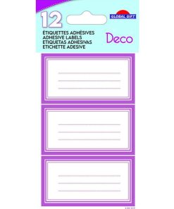 12 étiquettes adhésives scolaires - Rectangle rose - Paillettes - N/A