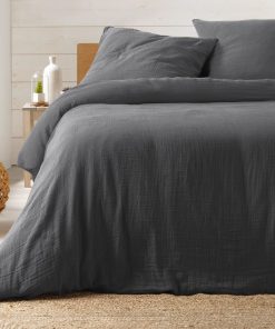 Housse de couette + taies Gaze de coton tendance - gris anthracite