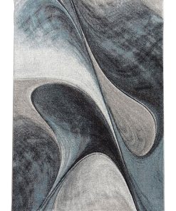 Tapis salon 240x340 MADILA Bleu OEKO TEX idéal pour la salle à manger - Bleu