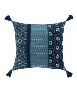 Housse de coussin à pompons Catalaya Bleu 40x40 cm - Bleu