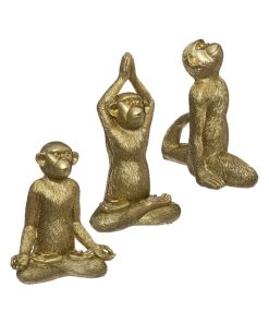 Objet résine singe yoga doré 17 cm X3 - Doré/or