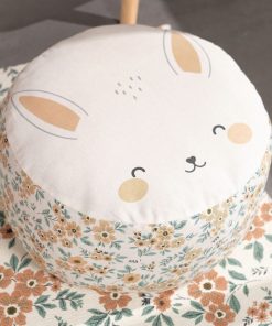 Pouf imprimé 'lapin' - Rose/blanc