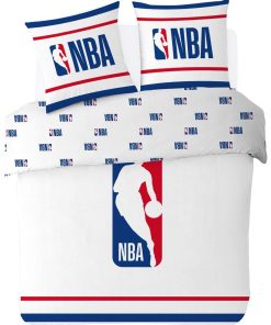 Housse De Couette NBA Logo Basket-Ball et Taie d'oreiller - 100% Coton - Blanc