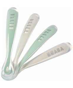 Lot de 4 cuillères 1er âge en silicone gris et vert sauge - Vert d'eau