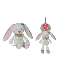 Doudou Nicotoy Lapin Blanc Rose Cœur 23cms Lief Pantin - Blanc