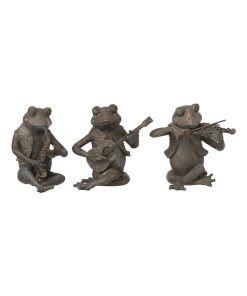 Figurine grenouille musique assise résine large X3 - Gris