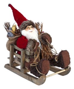 Décoration Père Noël marron sur luge 30 cm - Marron