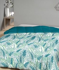 Couette imprimée double face 220x240 cm Leaf blue - Bleu