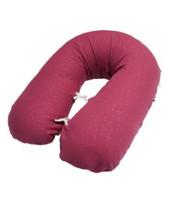 Coussin d’Allaitement Double Gaze de coton à pois dorés, Framboise - Fabrication Française - Rose framboise