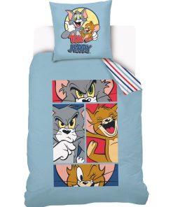 Housse de couette Tom&Jerry Comics et Taie D'oreiller - 100% Coton - Bleu