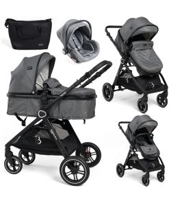 BEBELISSIMO - Poussette combinée trio 3 en 1 - siège auto 0m - jusqu’à 22kg – Nicea - gris - Gris