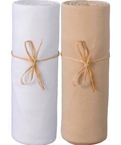 Lot x2 Draps housse bébé 100% jersey Bio peigné - 'P'tit Basile' - Blanc Marron