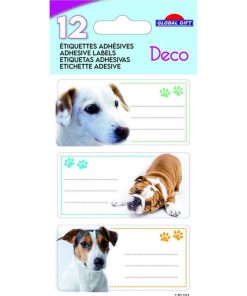 12 étiquettes adhésives scolaires - Rectangle - Chiens - N/A