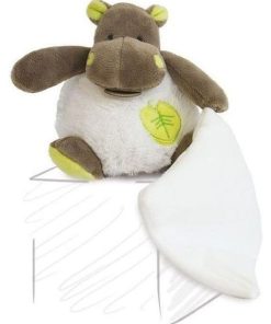 doudou Babynat Hippo Blanc mouchoir feuille vert BN048 Bazile Pantin - Blanc