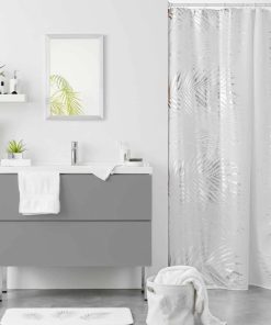 Rideau de douche polyester 180x200 Orbella blanc argent - Blanc