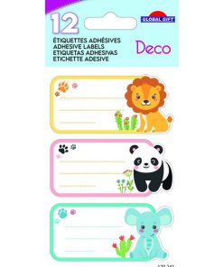12 étiquettes adhésives scolaires - Rectangle - Petits animaux - Dorures - N/A