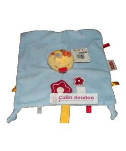 Doudou Nattou Ours Bleu fleur rouge bordeaux neuf Tim & Lily Plat - Bleu