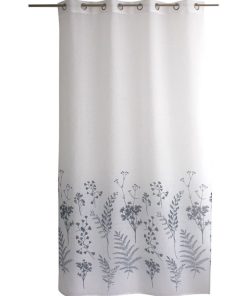 Voilage à œillets 140x240 Herbier blanc bleu - Bleu