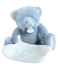 Doudou Doudou et compagnie Ours Bleu avec mouchoir pantin - Trop Mimi - Bleu