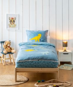 Bleu Câlin - Caradou T-rex Avec Couette 90x190cm Parure Enfant Dinosaure - Bleu Jaune
