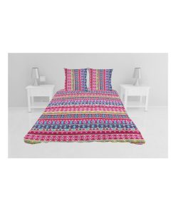 Couvre lit microfibre + taies Ethnique coloree - Rose