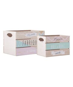 Lot de 2 cagettes bois imprimées - Beige