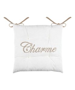 Lot de 4 galettes de chaise 4 points 38x38 Maison écru coton - Blanc