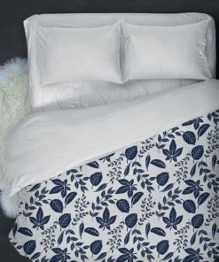 Couette imprimée double face 220x240 cm Feuilles bleues - Bleu