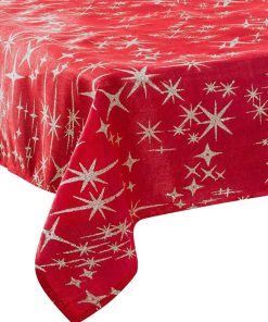 Nappe canevas 140x360 cm rouge étoiles argent - Argent