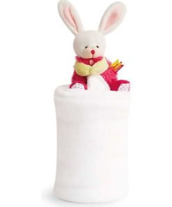 Doudou Doudou et compagnie Lapin Rose Fraise Couverture - Plaid - Rose
