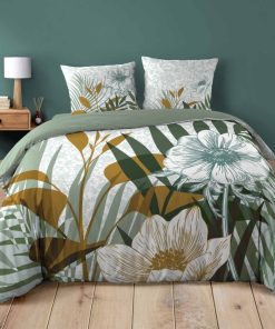Housse de couette + 2 taies Amaris coton 42 fils - Vert