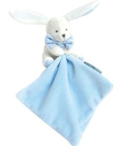 Doudou et compagnie Lapin Bleu fleur 10cms Bonjour Doudou Pantin - Bleu