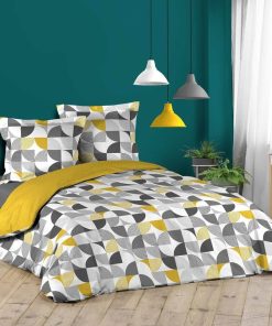 Housse de couette 260x240 + 2 taies Rythmo gris coton - Gris