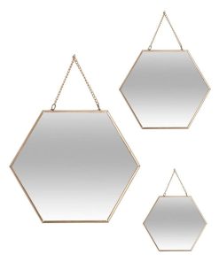 Ensemble de 3 miroirs Hexa chaîne or - Doré/or