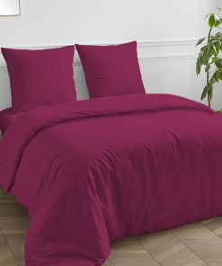 Future Home - Parure housse de couette + taies 64x64cm en coton 57 fils unie - Magenta