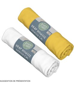 Lot de 2 draps housses unis 60x120 cm - Moutarde/Blanc - Jaune