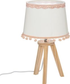 Lampe bois avec pompons rose - Rose