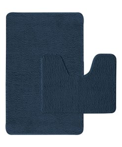 Guy Levasseur - Lot de 2 tapis de bain polyester 50x80cm + 50x40cm marine - Bleu foncé