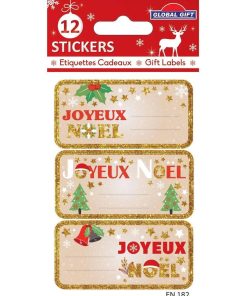 12 étiquettes adhésives de Noël - Joyeux Noël - N/A