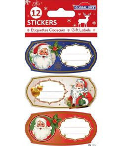 12 étiquettes adhésives de Noël - Père Noël vintage - N/A
