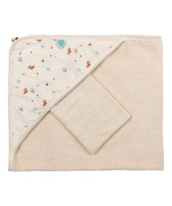 Cape de bain + gant Boris et Jungo (75 x 75 cm) - Beige