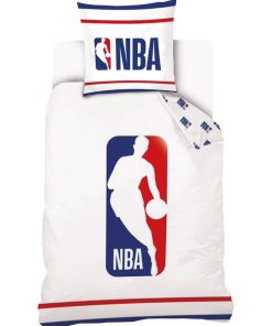 Housse De Couette NBA Logo Basket-Ball et Taie d'oreiller - 100% Coton - Blanc