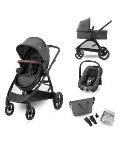 MAXI-COSI Poussette 3 en 1 ZeliaS iSize-Nacelle+Siège auto Cabriofix S iSize+Sac à langer - Gris Gris